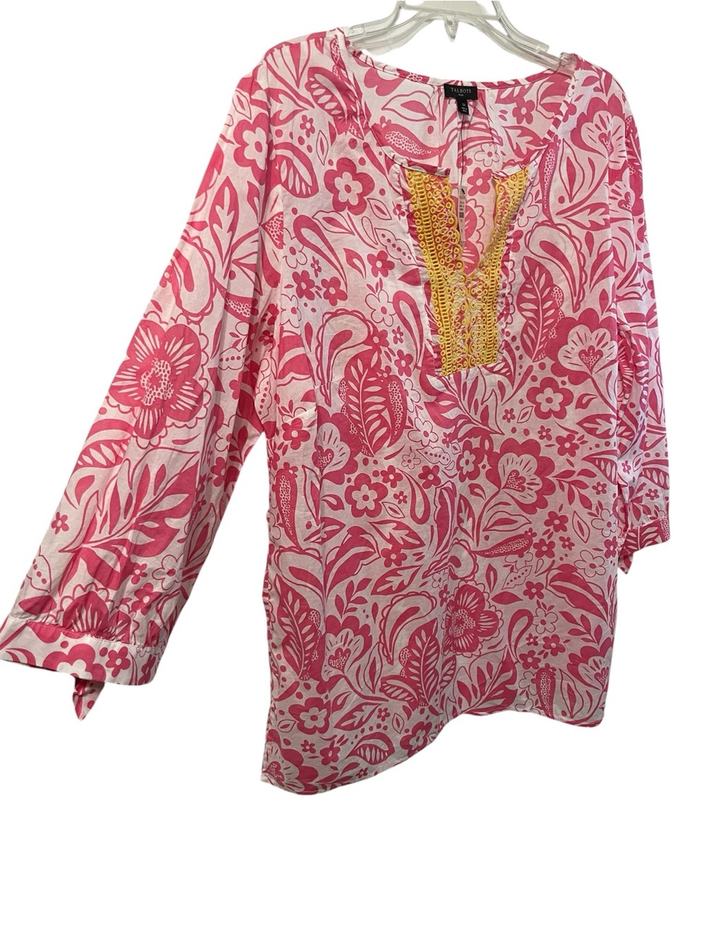 Talbots Pink White Embroidered Cover Up Top Vacation Tropical Sheer 1X plus